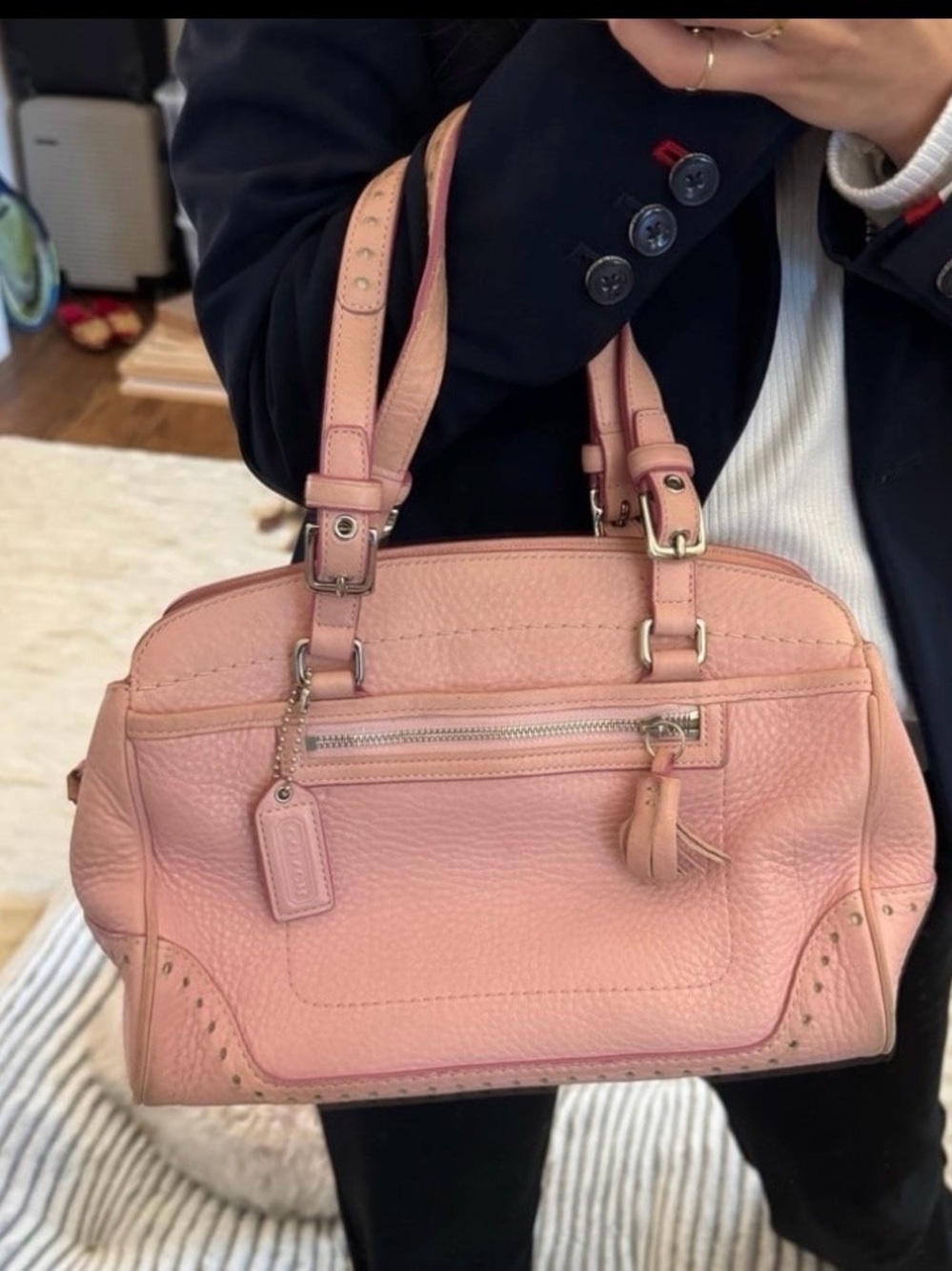SOLD. Coach Blush Pink Pebbled Leather Satchel with Tassel